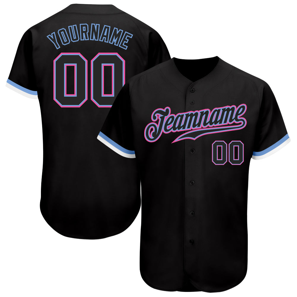 Custom Black Black Light Blue Pink-White Authentic Baseball Jersey baseball jersey product view 1