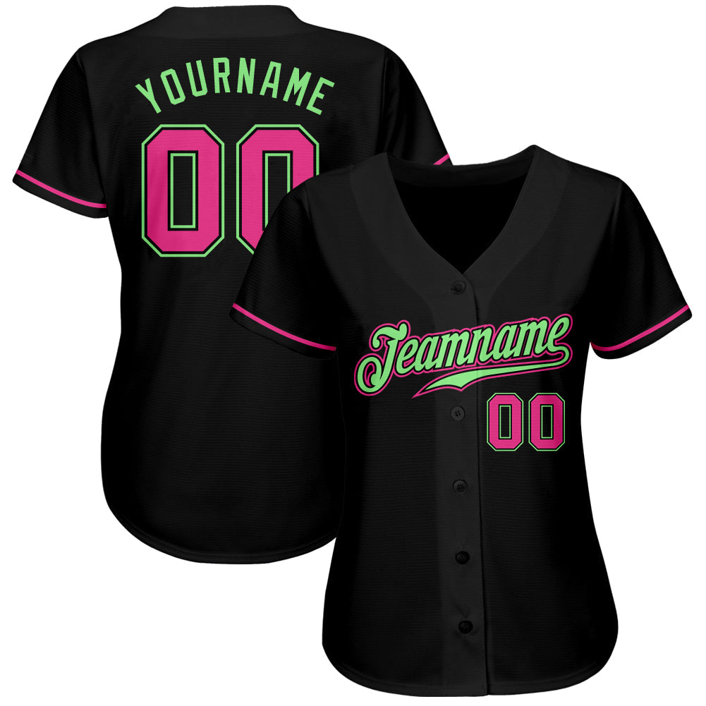 Custom Black Pink-Pea Green Authentic Baseball Jersey baseball jersey product view 2