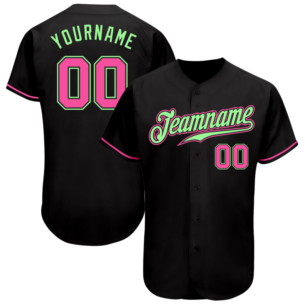 Custom Black Pink-Pea Green Authentic Baseball Jersey baseball jersey product view 1