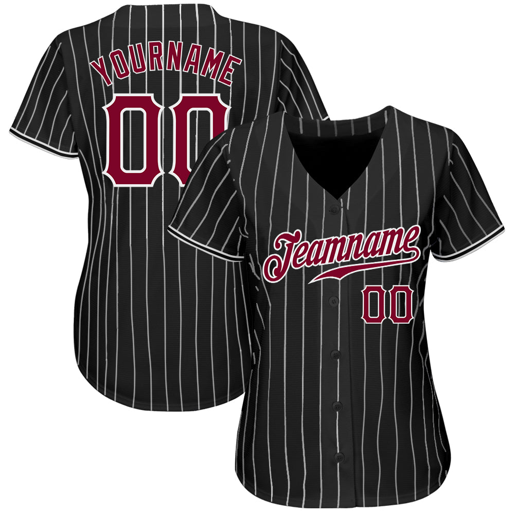 Custom Black White Pinstripe Maroon-White Authentic Baseball Jersey baseball jersey product view 3