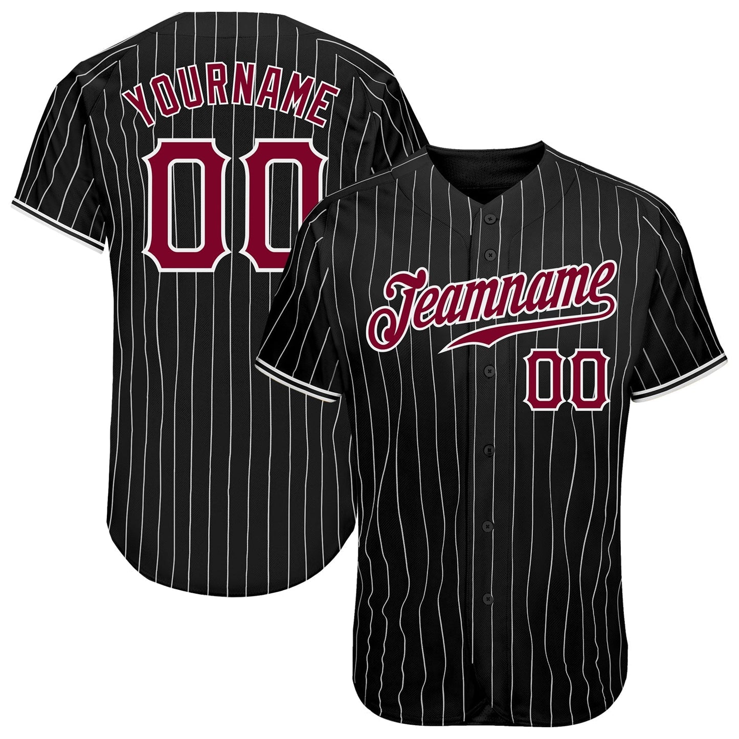 Custom Black White Pinstripe Maroon-White Authentic Baseball Jersey baseball jersey product view 1