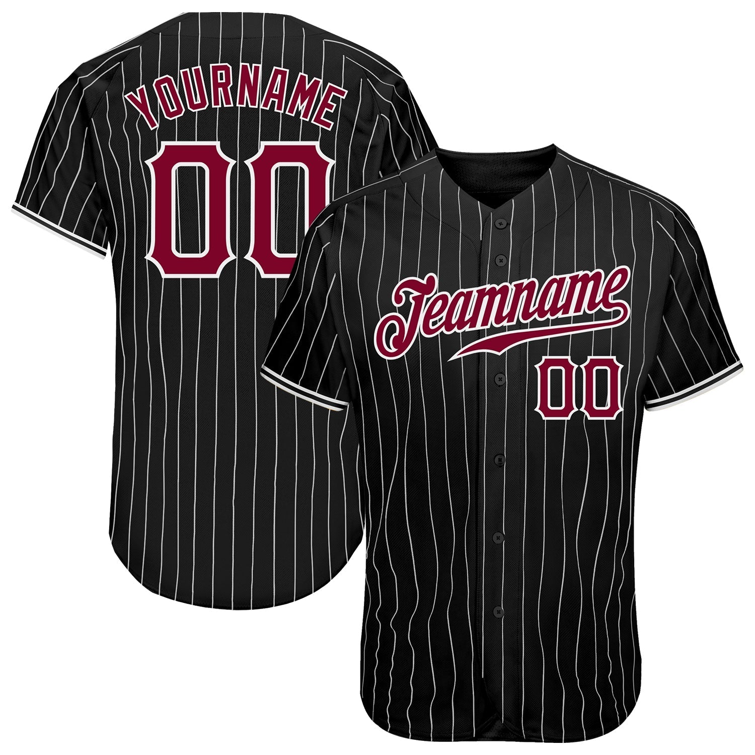 Custom Black White Pinstripe Maroon-White Authentic Baseball Jersey baseball jersey product view 1