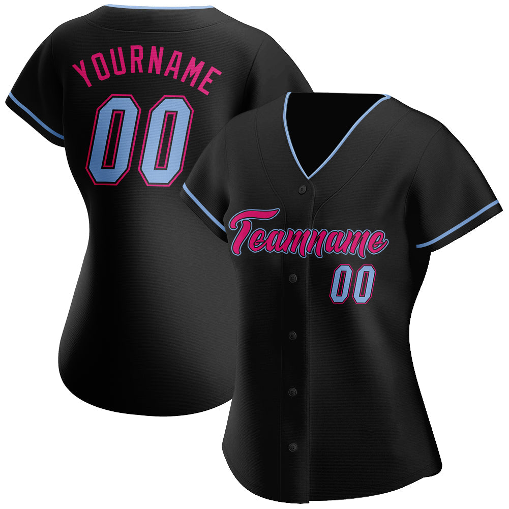 Custom Black Light Blue-Hot Pink Authentic Baseball Jersey baseball jersey product view 2