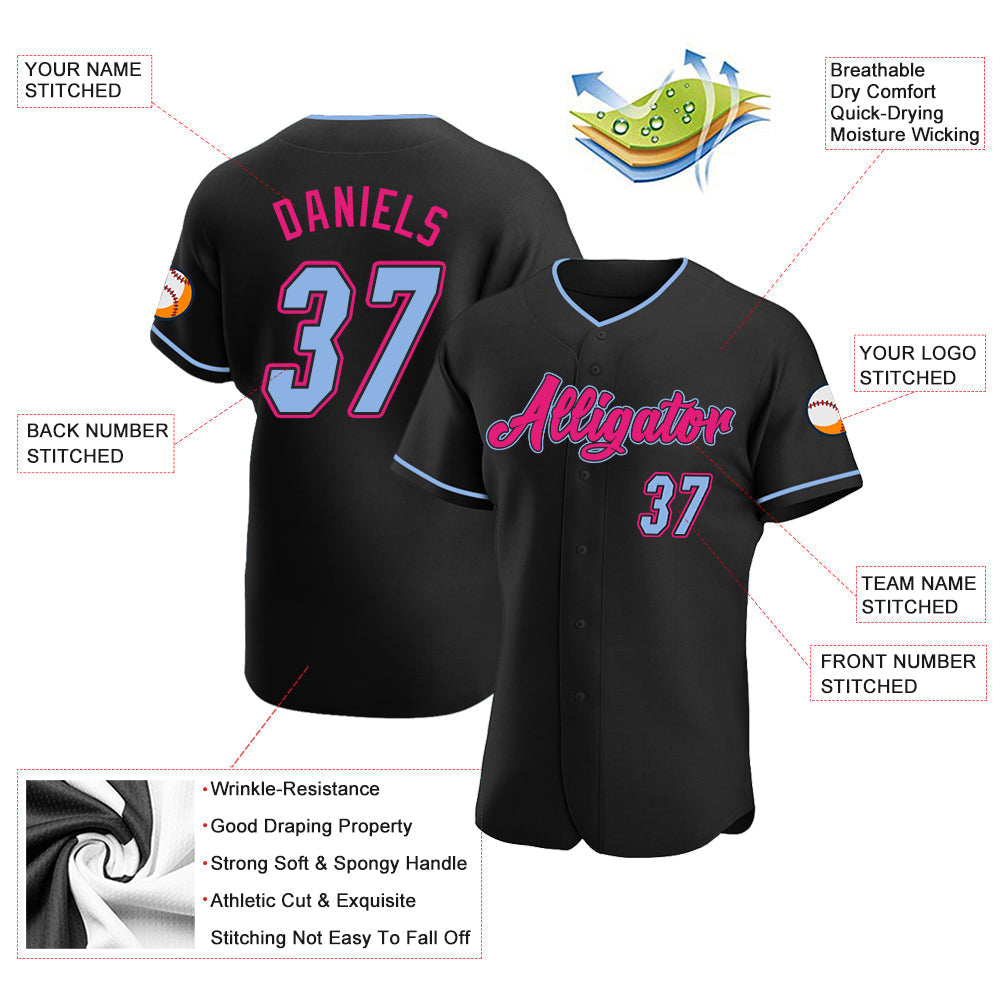 Custom Black Light Blue-Hot Pink Authentic Baseball Jersey baseball jersey product view 3