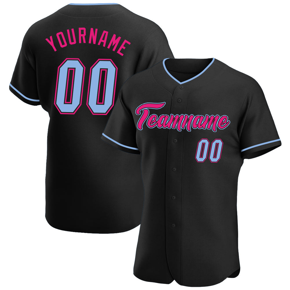 Custom Black Light Blue-Hot Pink Authentic Baseball Jersey baseball jersey product view 1