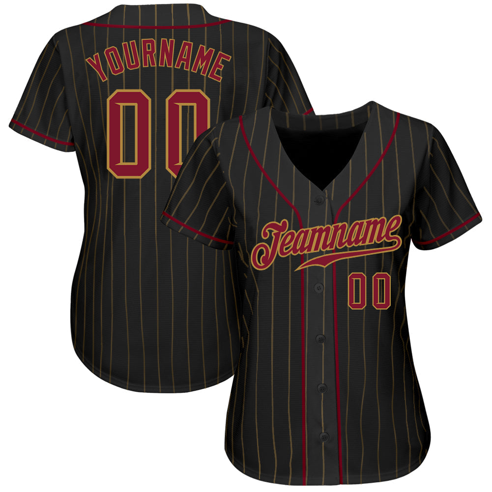 Custom Black Old Gold Pinstripe Crimson-Old Gold Authentic Baseball Jersey baseball jersey product view 2