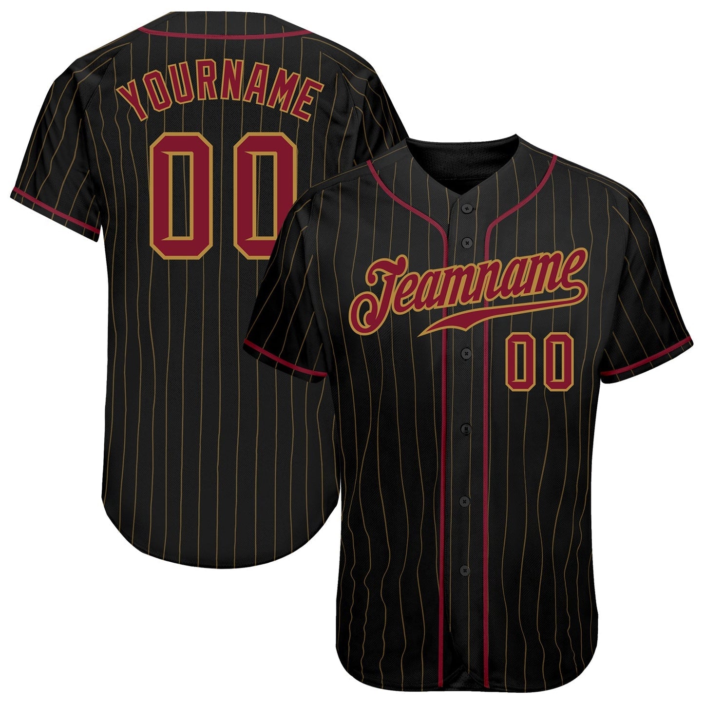 Custom Black Old Gold Pinstripe Crimson-Old Gold Authentic Baseball Jersey baseball jersey product view 1