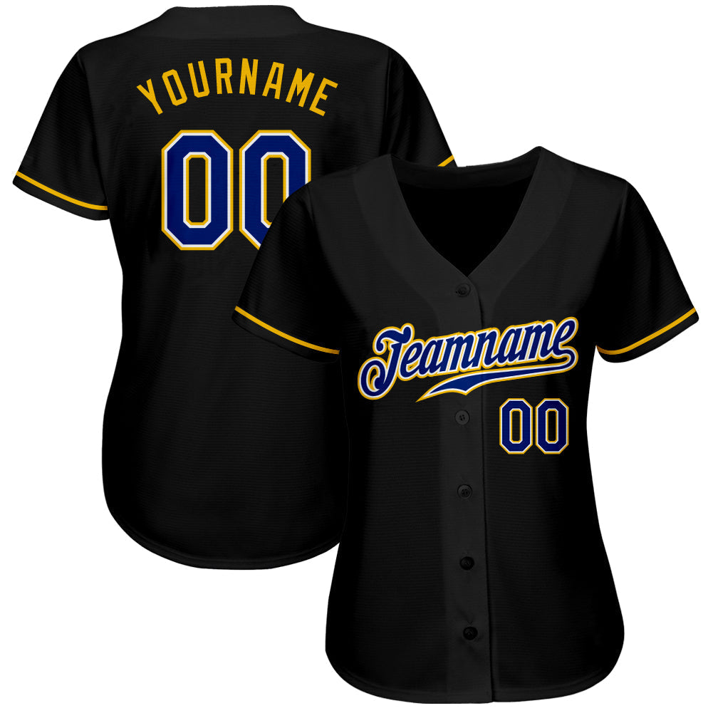 Custom Black Royal-Gold Authentic Baseball Jersey baseball jersey product view 2