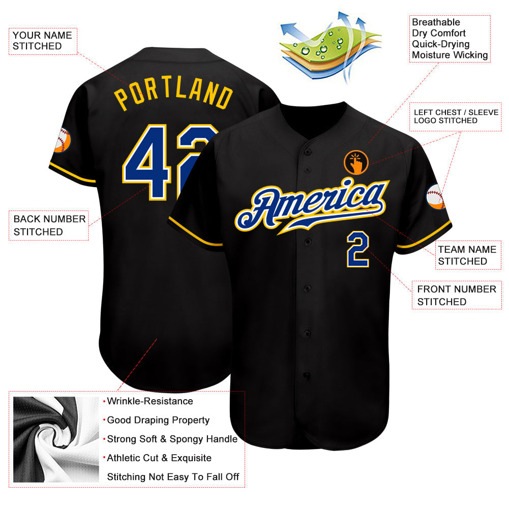 Custom Black Royal-Gold Authentic Baseball Jersey baseball jersey product view 3