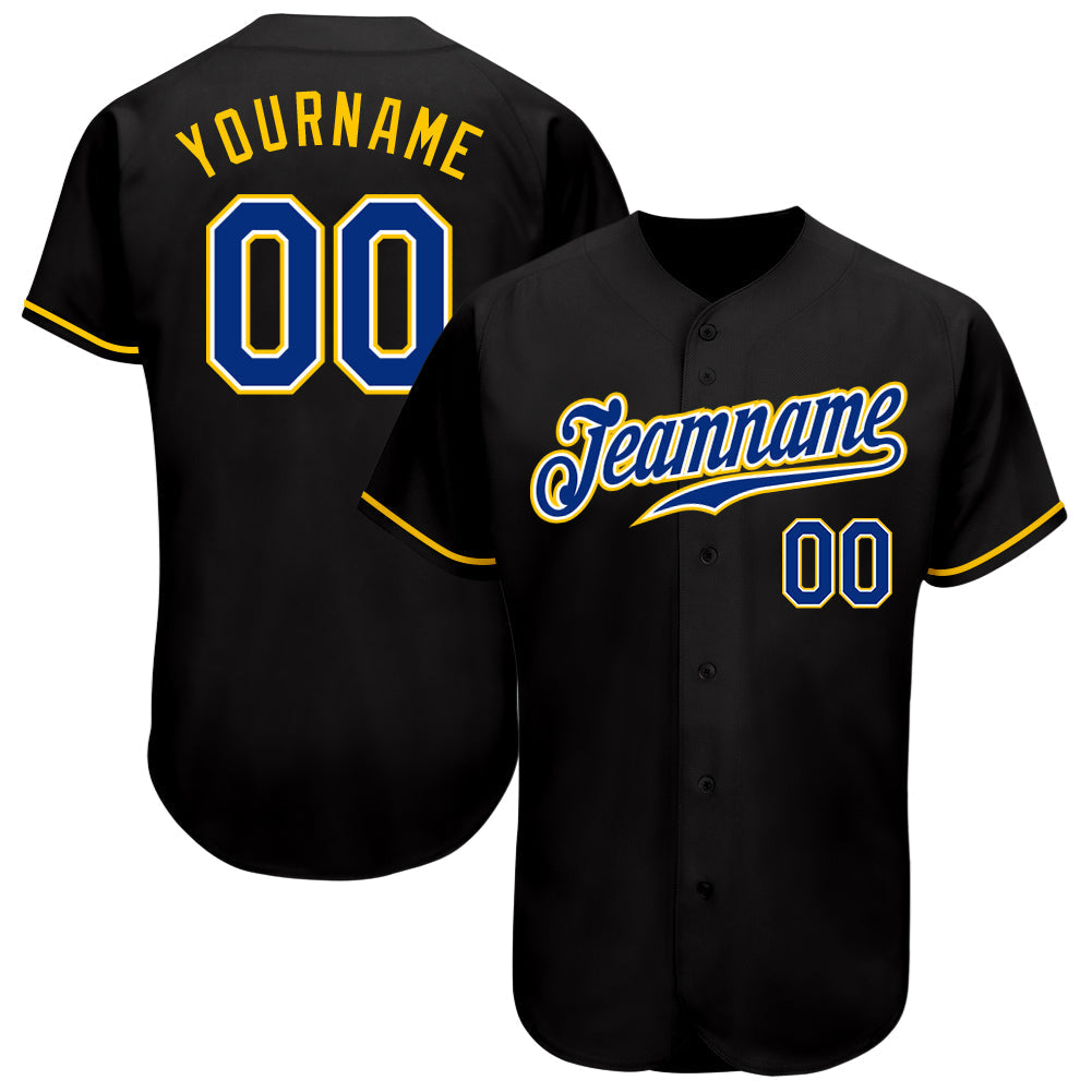 Custom Black Royal-Gold Authentic Baseball Jersey baseball jersey product view 1
