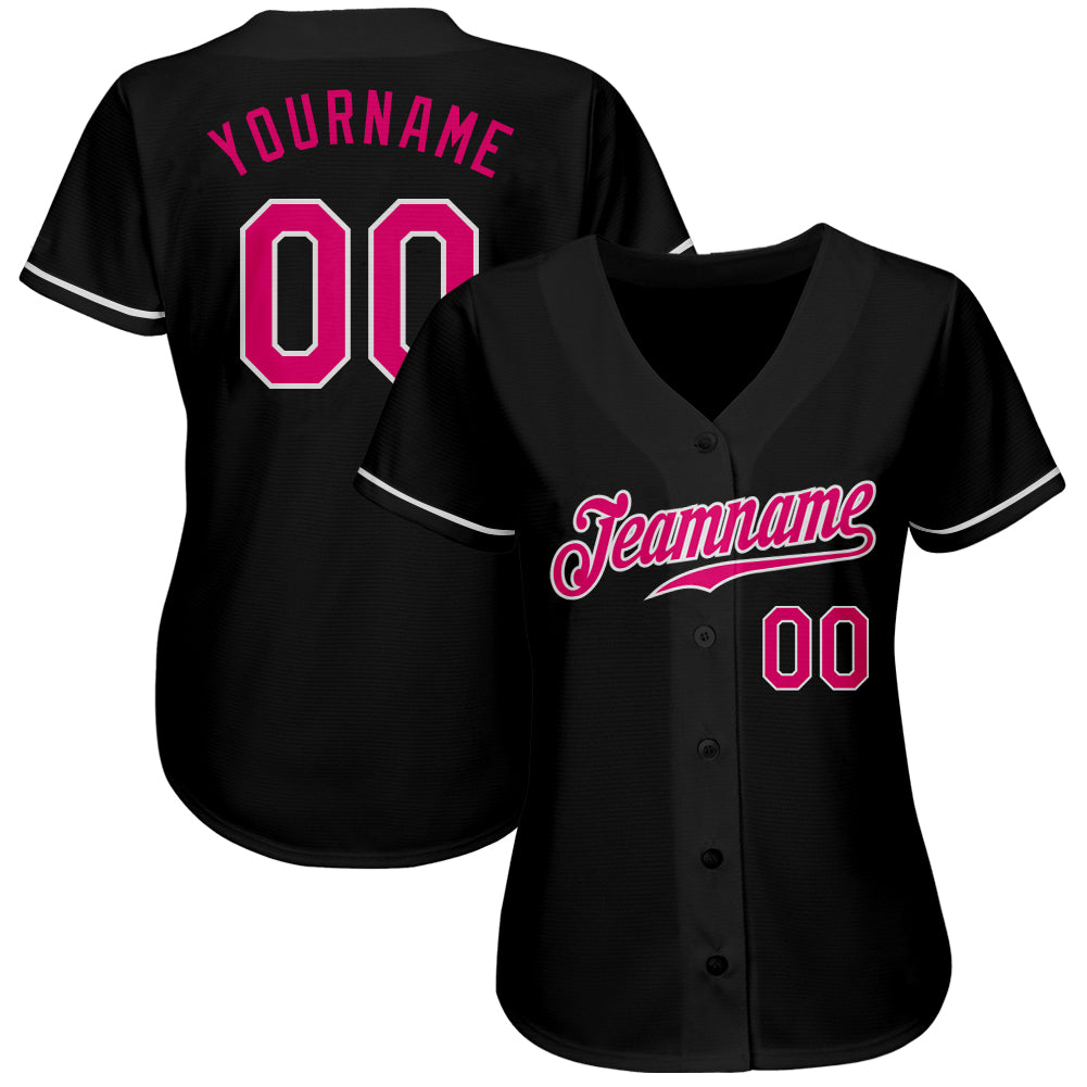 Custom Black Hot Pink-White Authentic Baseball Jersey baseball jersey product view 3