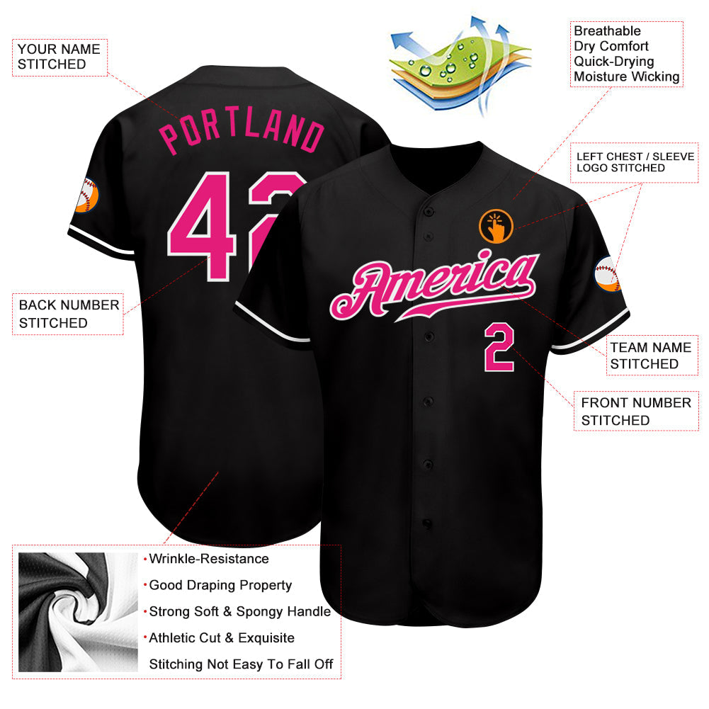 Custom Black Hot Pink-White Authentic Baseball Jersey baseball jersey product view 4