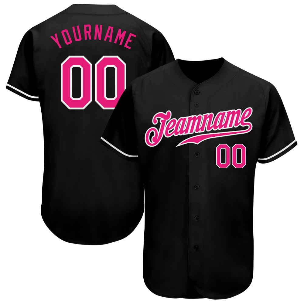 Custom Black Hot Pink-White Authentic Baseball Jersey baseball jersey product view 1