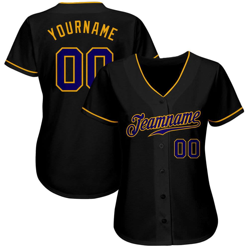 Custom Black Dark Purple-Gold Authentic Baseball Jersey baseball jersey product view 2