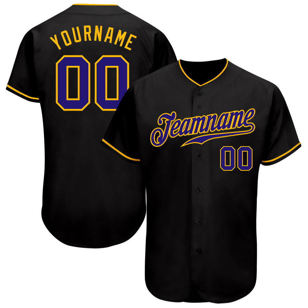 Custom Black Dark Purple-Gold Authentic Baseball Jersey baseball jersey product view 1