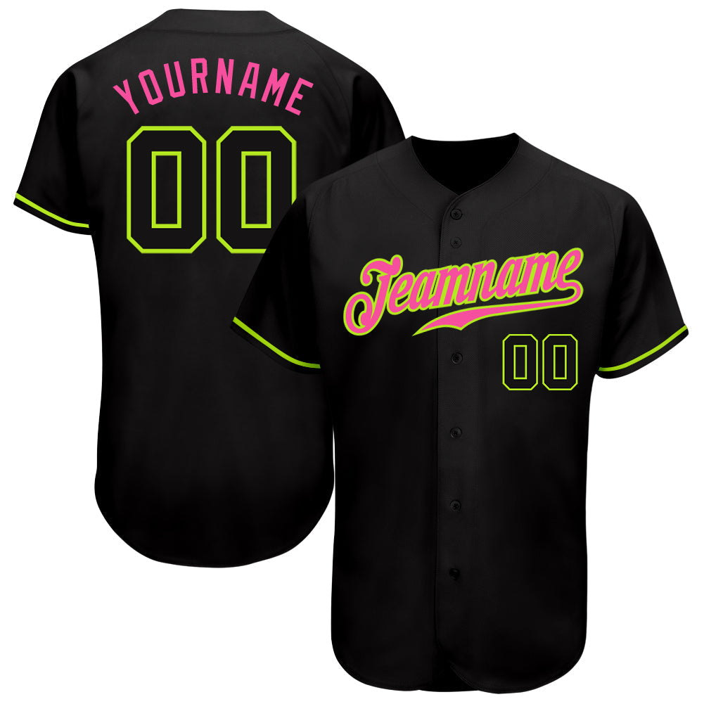 Custom Black Black Neon Green-Pink Authentic Baseball Jersey baseball jersey product view 1