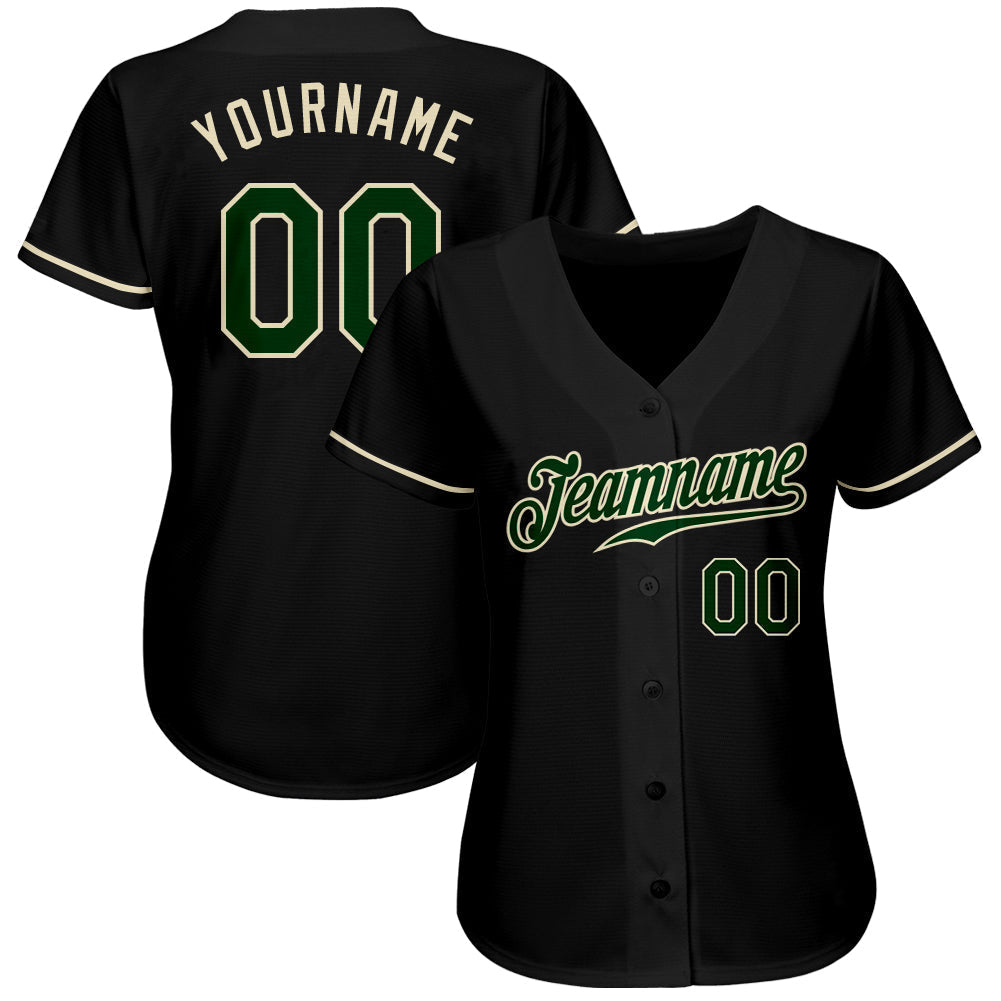 Custom Black Green-Cream Authentic Baseball Jersey baseball jersey product view 2