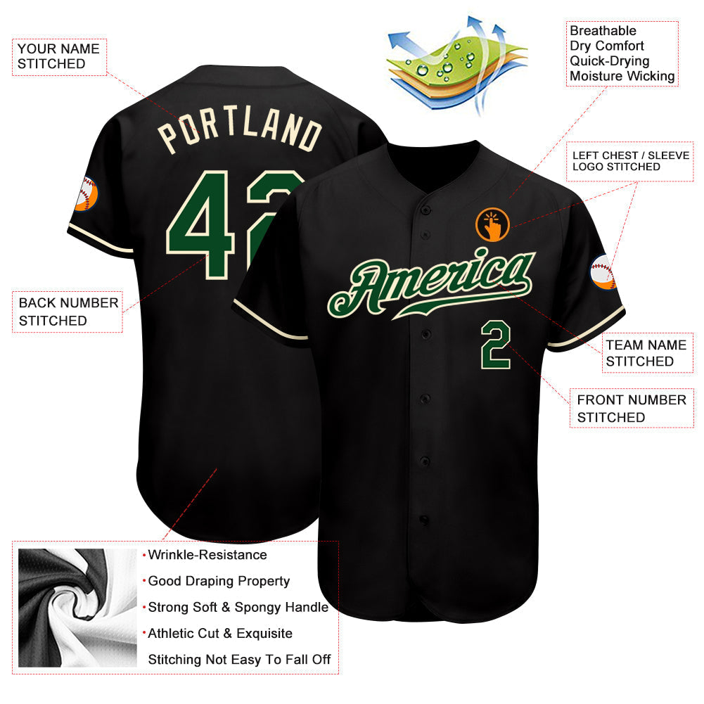 Custom Black Green-Cream Authentic Baseball Jersey baseball jersey product view 3