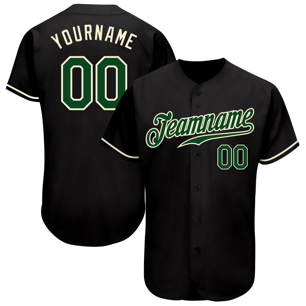 Custom Black Green-Cream Authentic Baseball Jersey baseball jersey product view 1