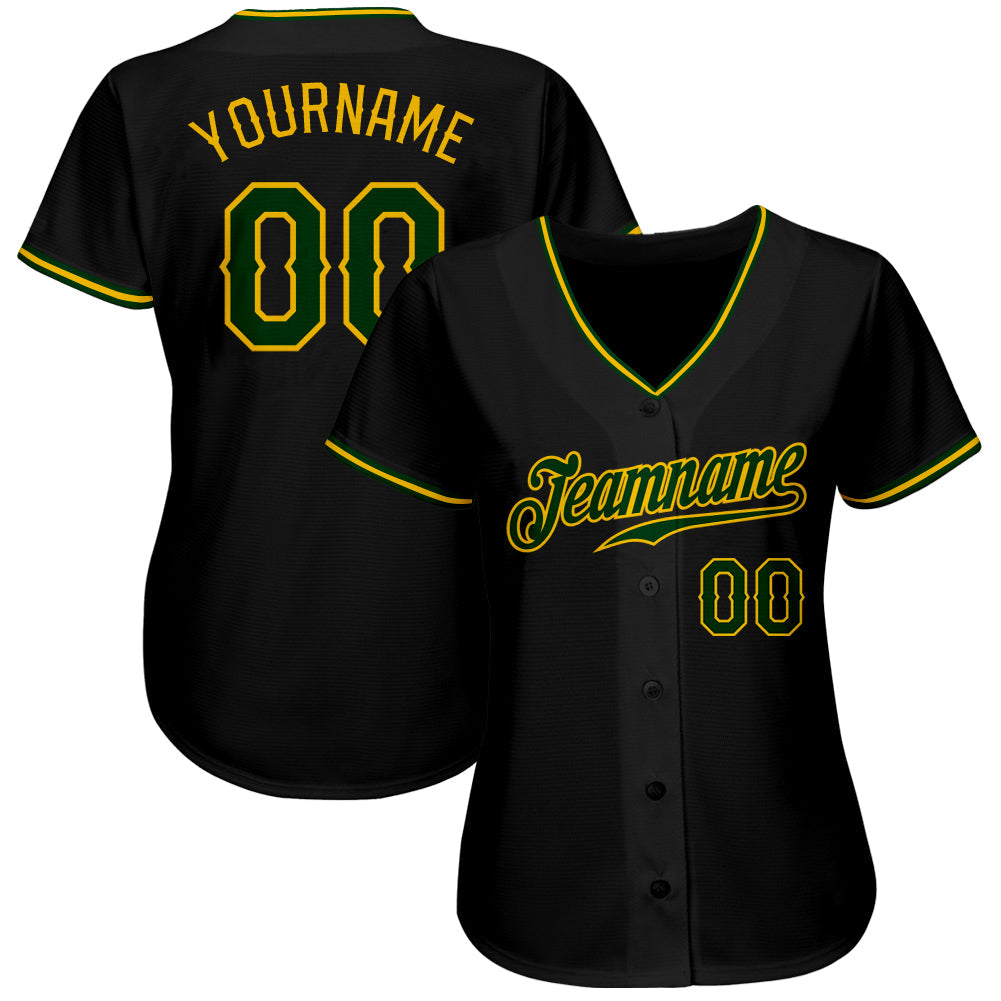 Custom Black Green-Gold Authentic Baseball Jersey baseball jersey product view 2