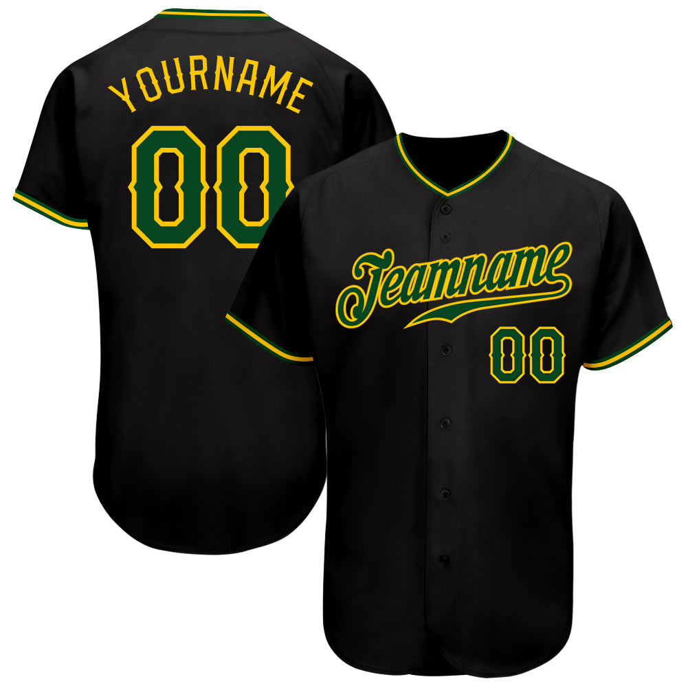 Custom Black Green-Gold Authentic Baseball Jersey baseball jersey product view 1