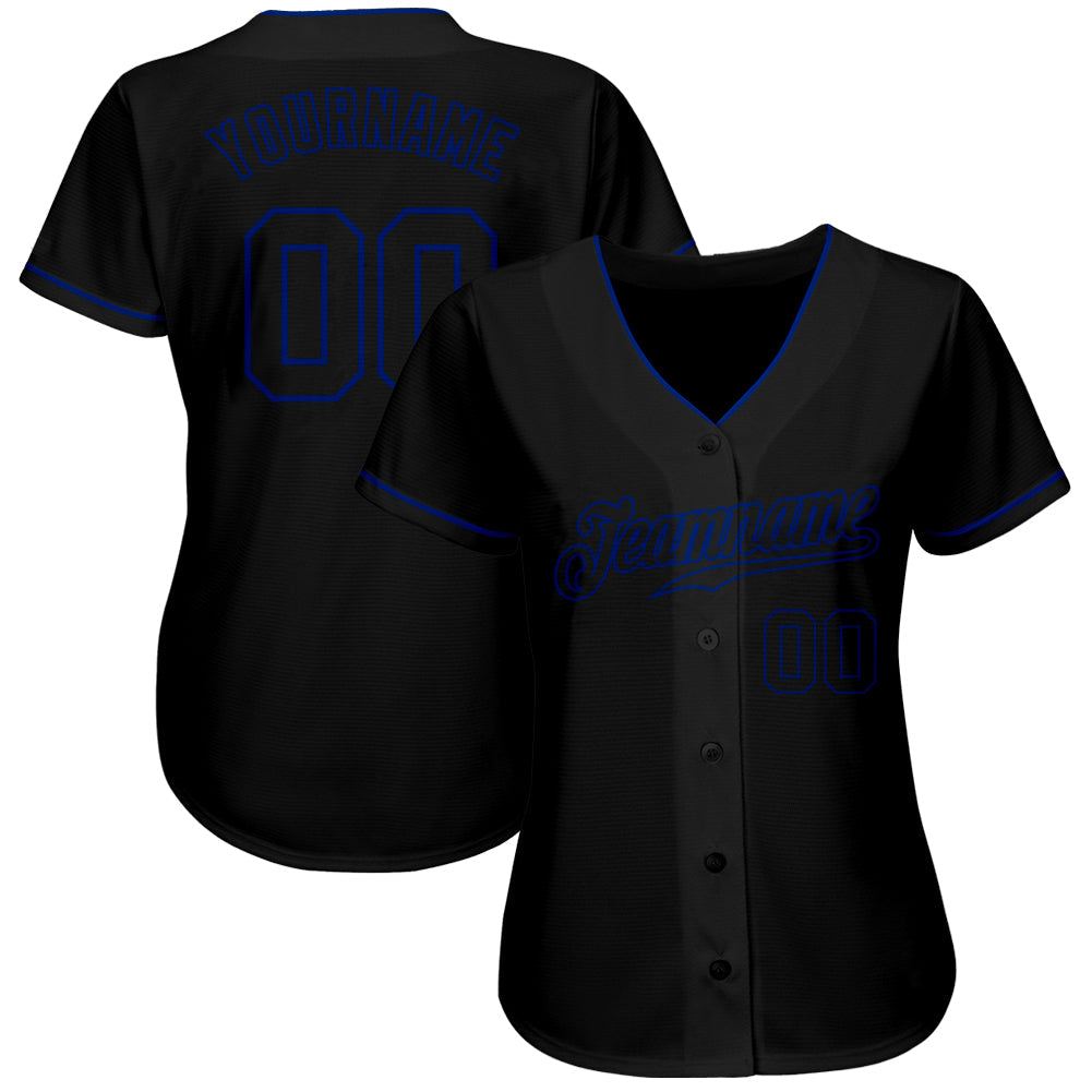 Custom Black Black-Royal Authentic Baseball Jersey baseball jersey product view 2