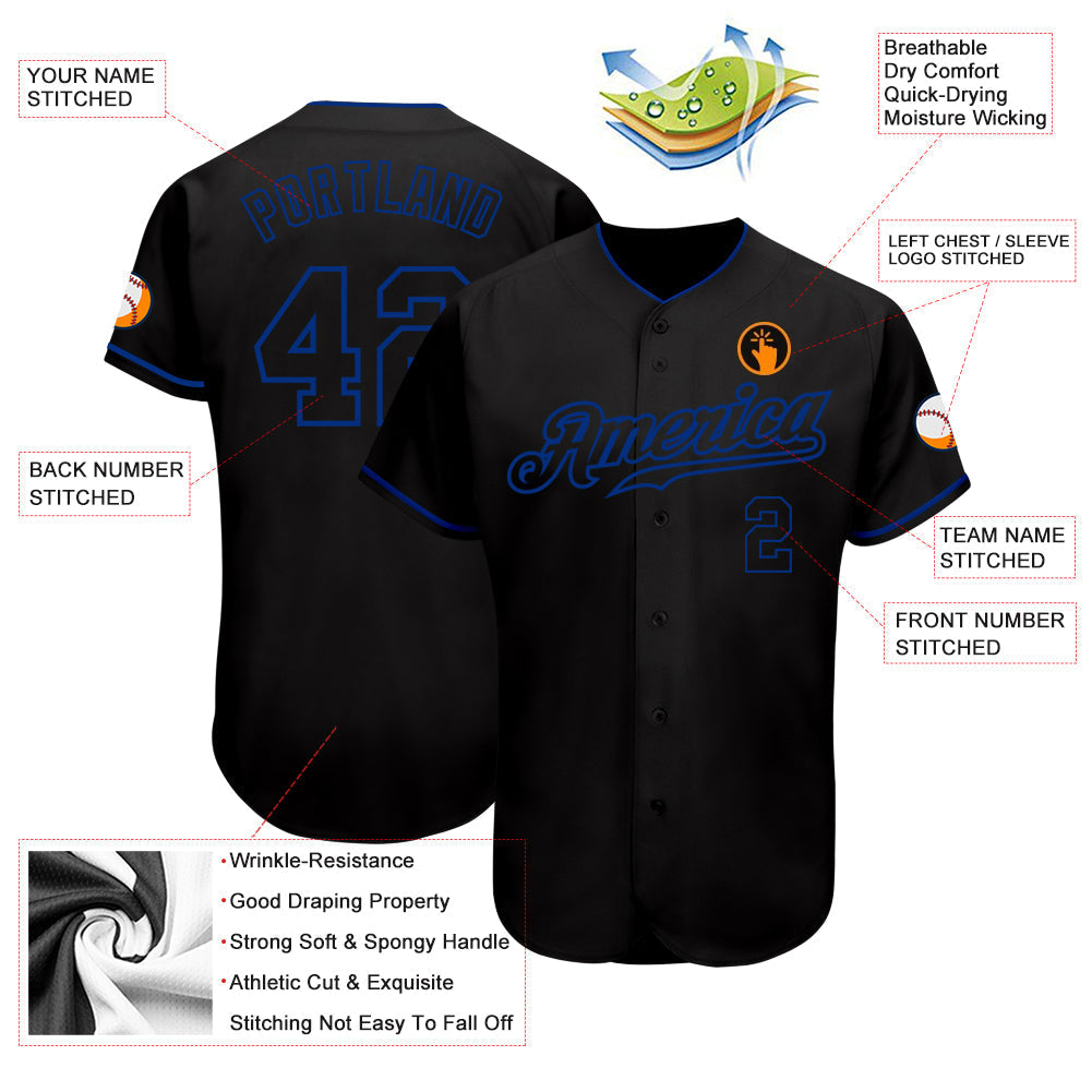 Custom Black Black-Royal Authentic Baseball Jersey baseball jersey product view 3