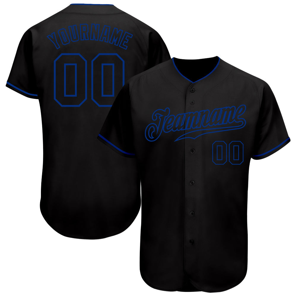 Custom Black Black-Royal Authentic Baseball Jersey baseball jersey product view 1