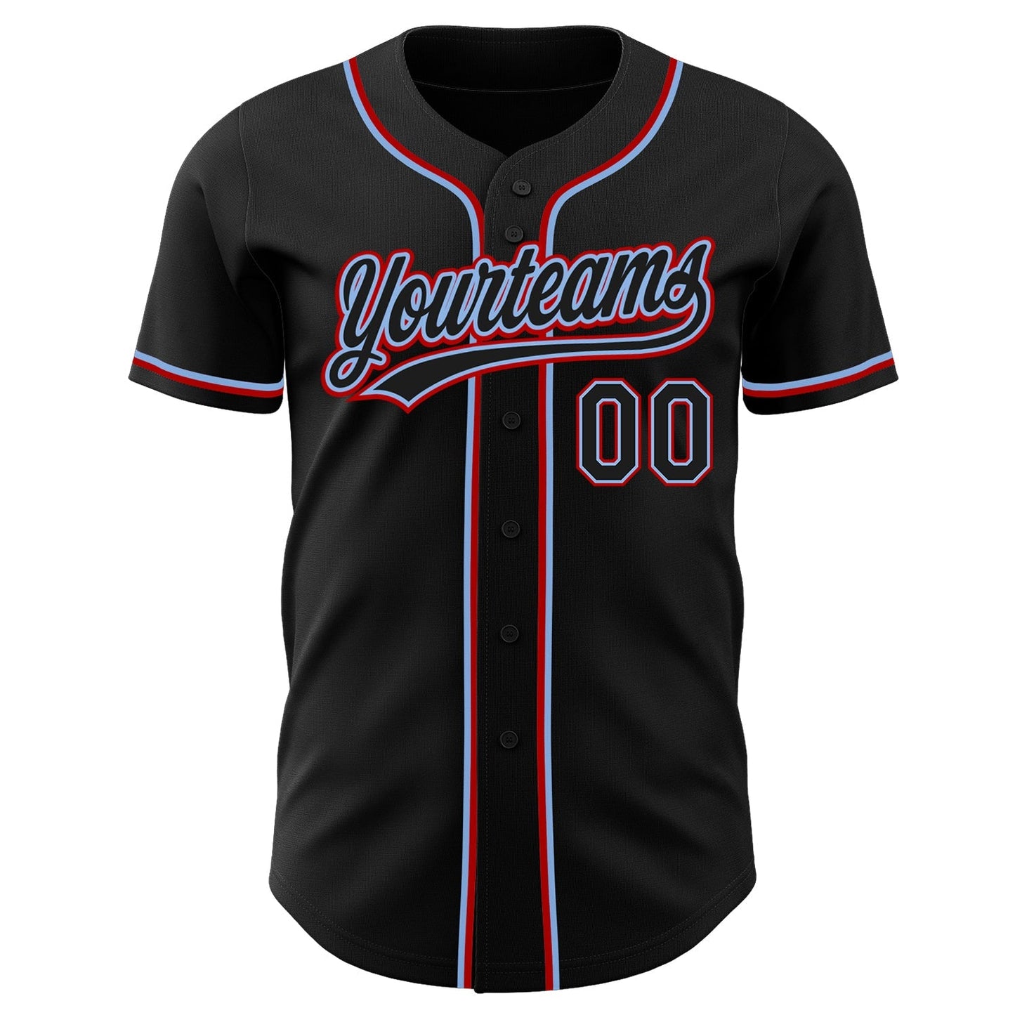 Custom Black Black Light Blue-Red Authentic Baseball Jersey baseball jersey product view 2