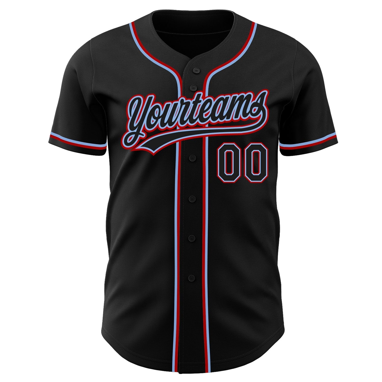 Custom Black Black Light Blue-Red Authentic Baseball Jersey baseball jersey product view 2