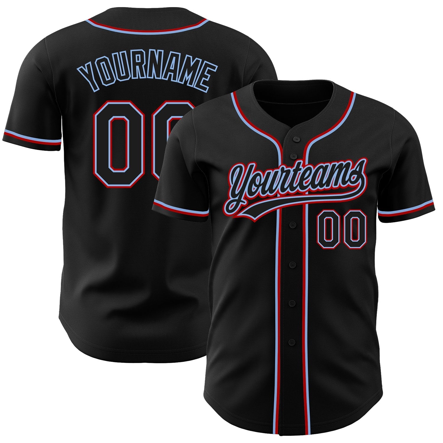 Custom Black Black Light Blue-Red Authentic Baseball Jersey baseball jersey product view 1