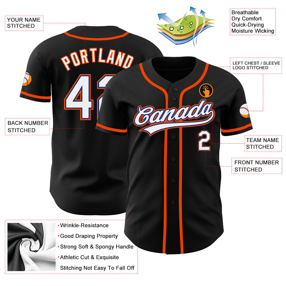 Custom Black White Royal-Orange Authentic Baseball Jersey baseball jersey product view 3