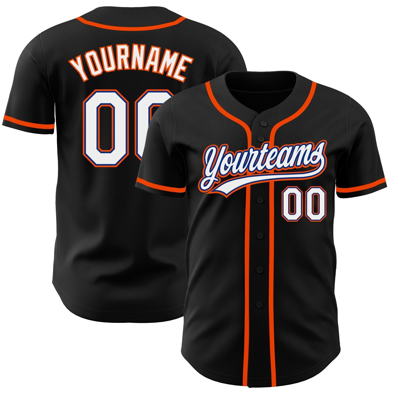 Custom Black White Royal-Orange Authentic Baseball Jersey baseball jersey product view 1