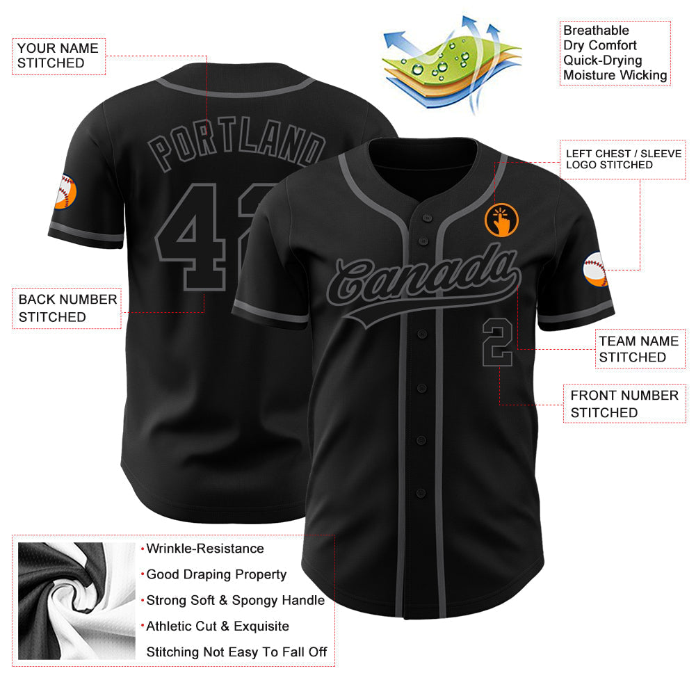 Custom Black Black-Steel Gray Authentic Baseball Jersey baseball jersey product view 4