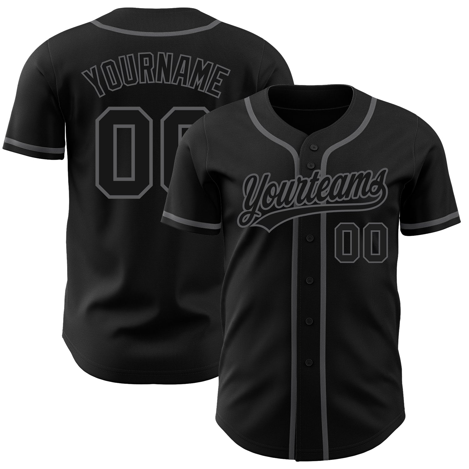 Custom Black Black-Steel Gray Authentic Baseball Jersey baseball jersey product view 1