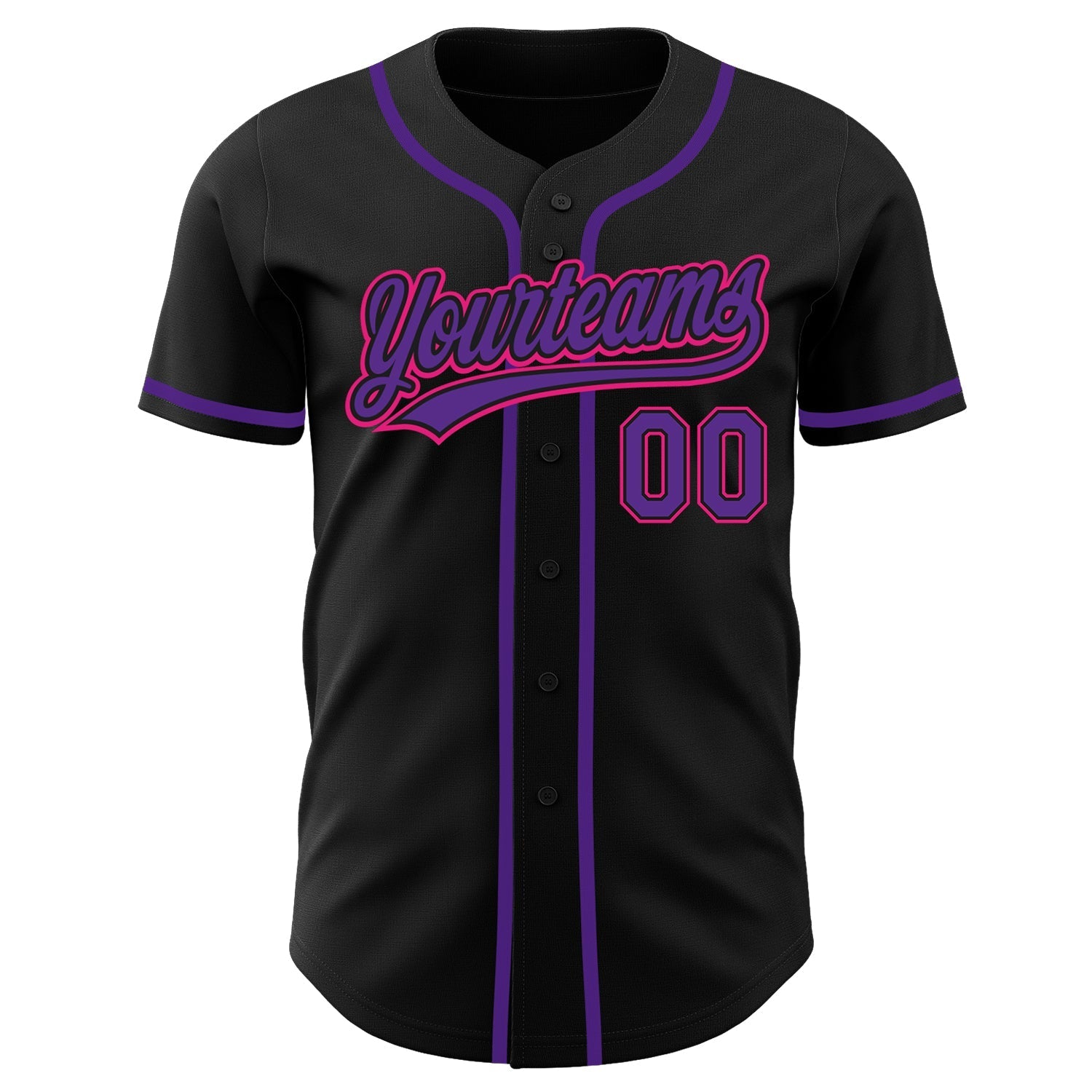 Custom Black Purple-Hot Pink Authentic Baseball Jersey baseball jersey product view 2