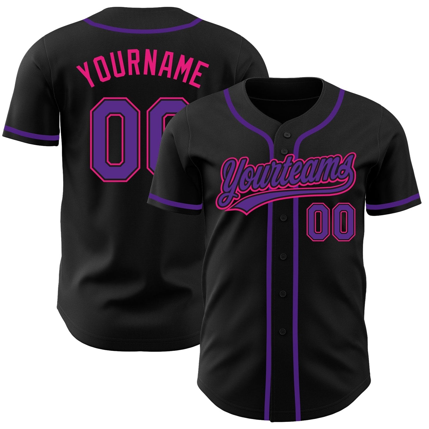 Custom Black Purple-Hot Pink Authentic Baseball Jersey baseball jersey product view 1