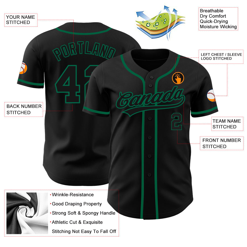 Custom Black Black-Kelly Green Authentic Baseball Jersey baseball jersey product view 3