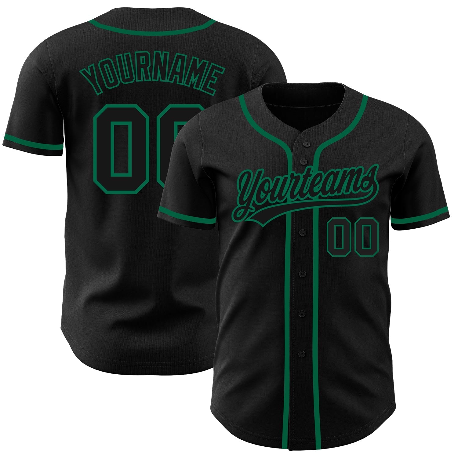 Custom Black Black-Kelly Green Authentic Baseball Jersey baseball jersey product view 1