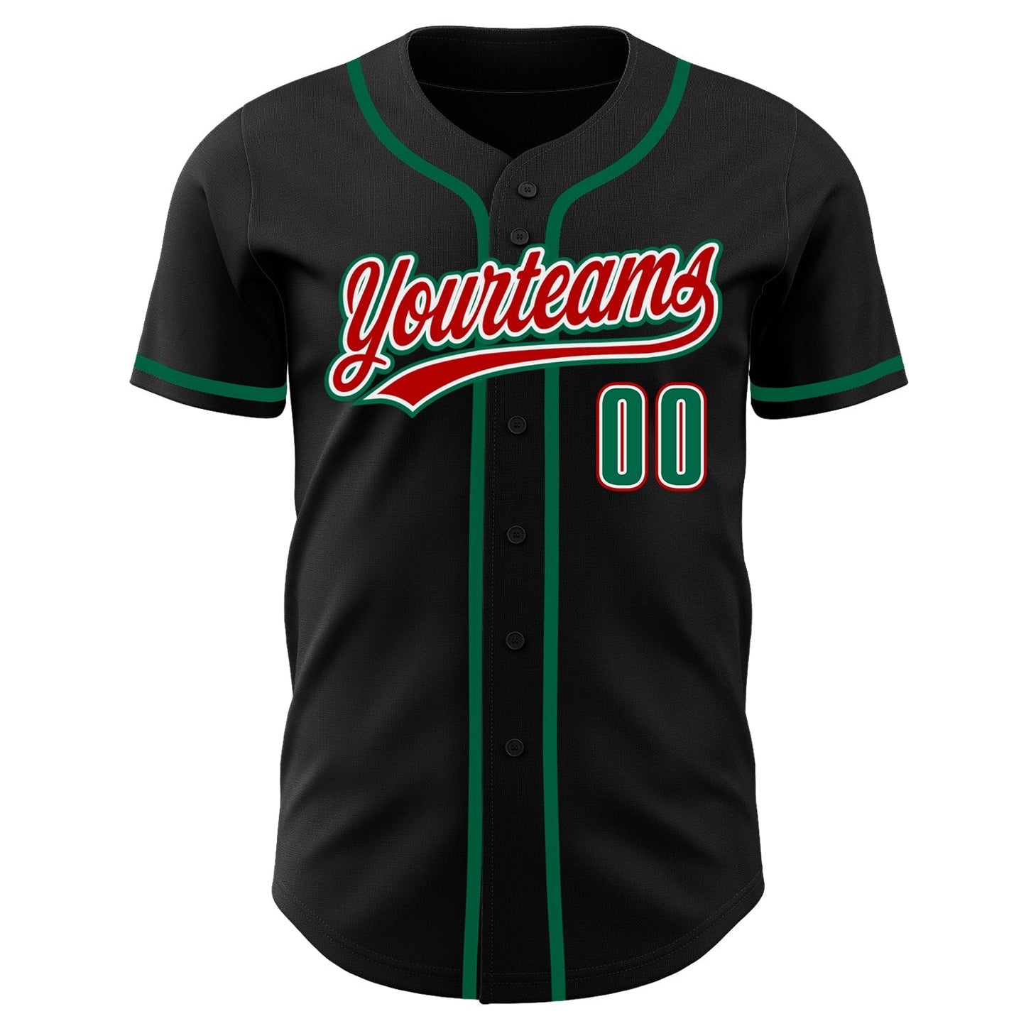 Custom Black Kelly Green-Red Authentic Baseball Jersey baseball jersey product view 2