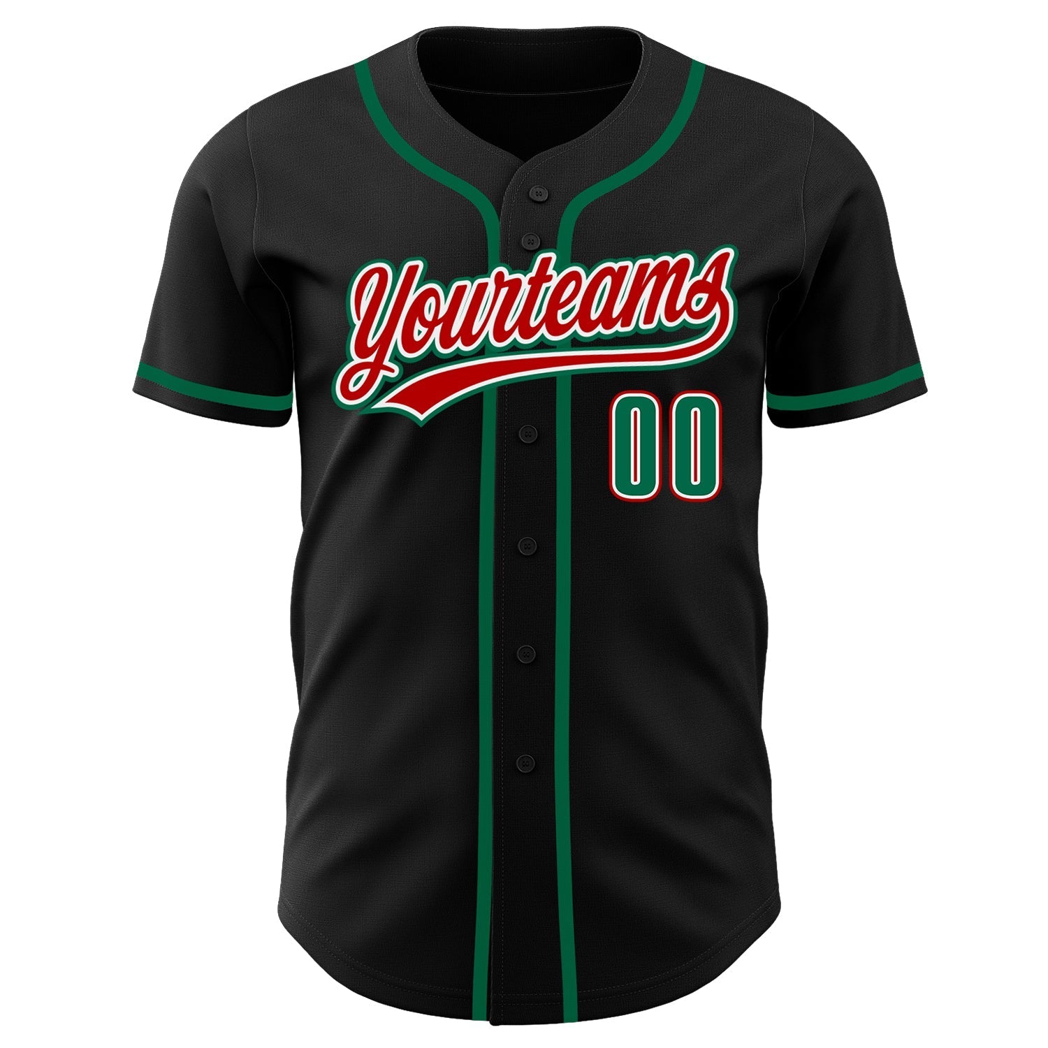 Custom Black Kelly Green-Red Authentic Baseball Jersey baseball jersey product view 2