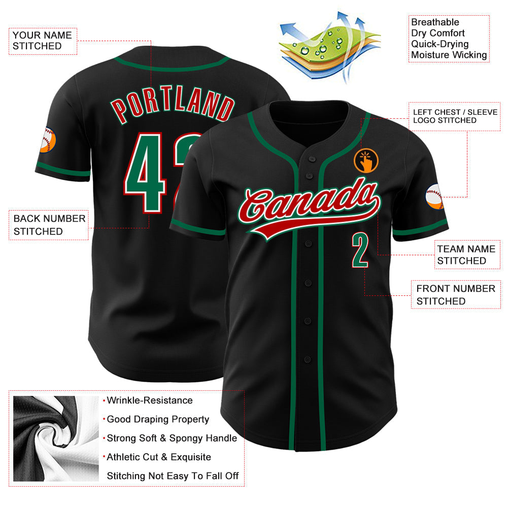 Custom Black Kelly Green-Red Authentic Baseball Jersey baseball jersey product view 3