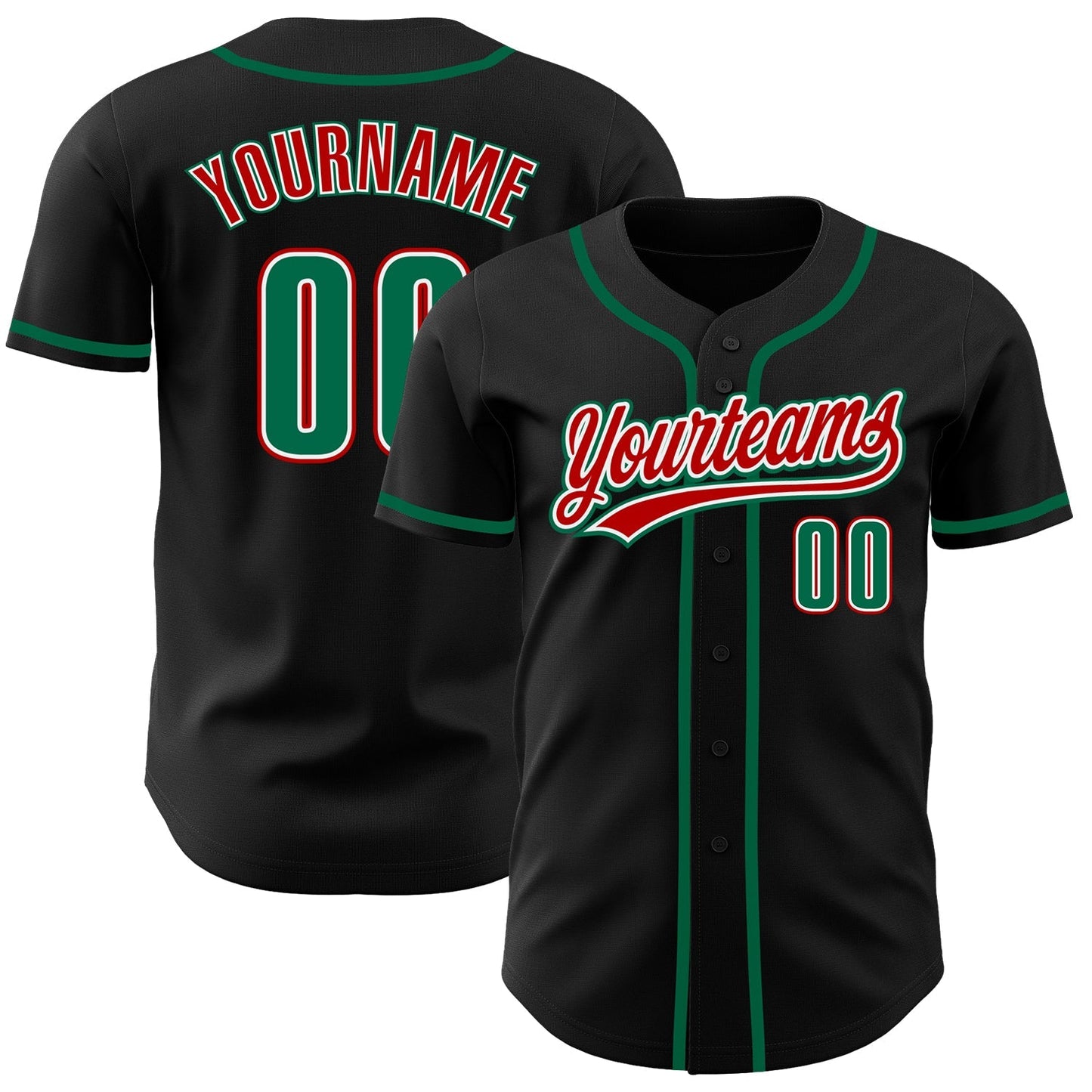 Custom Black Kelly Green-Red Authentic Baseball Jersey baseball jersey product view 1