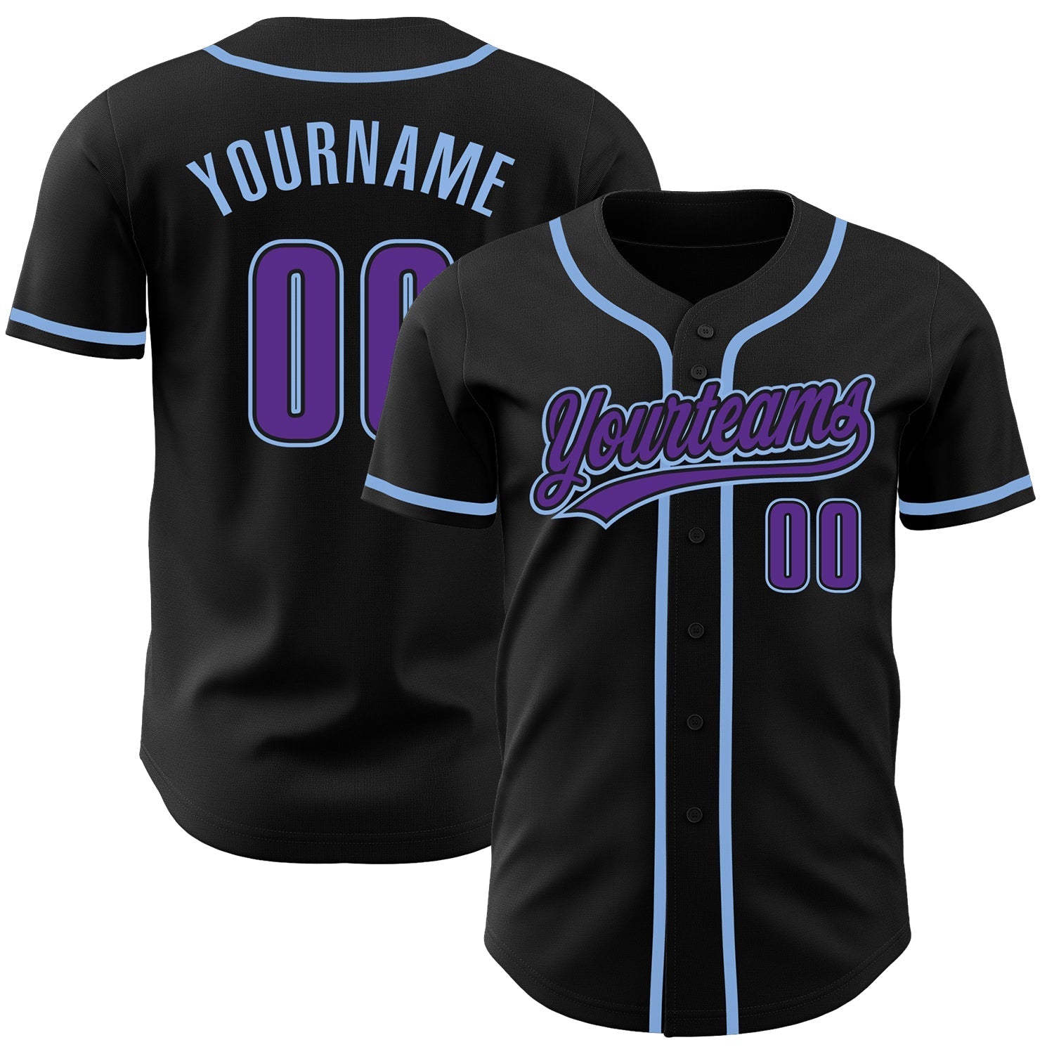 Custom Black Purpe-Light Blue Authentic Baseball Jersey baseball jersey product view 1