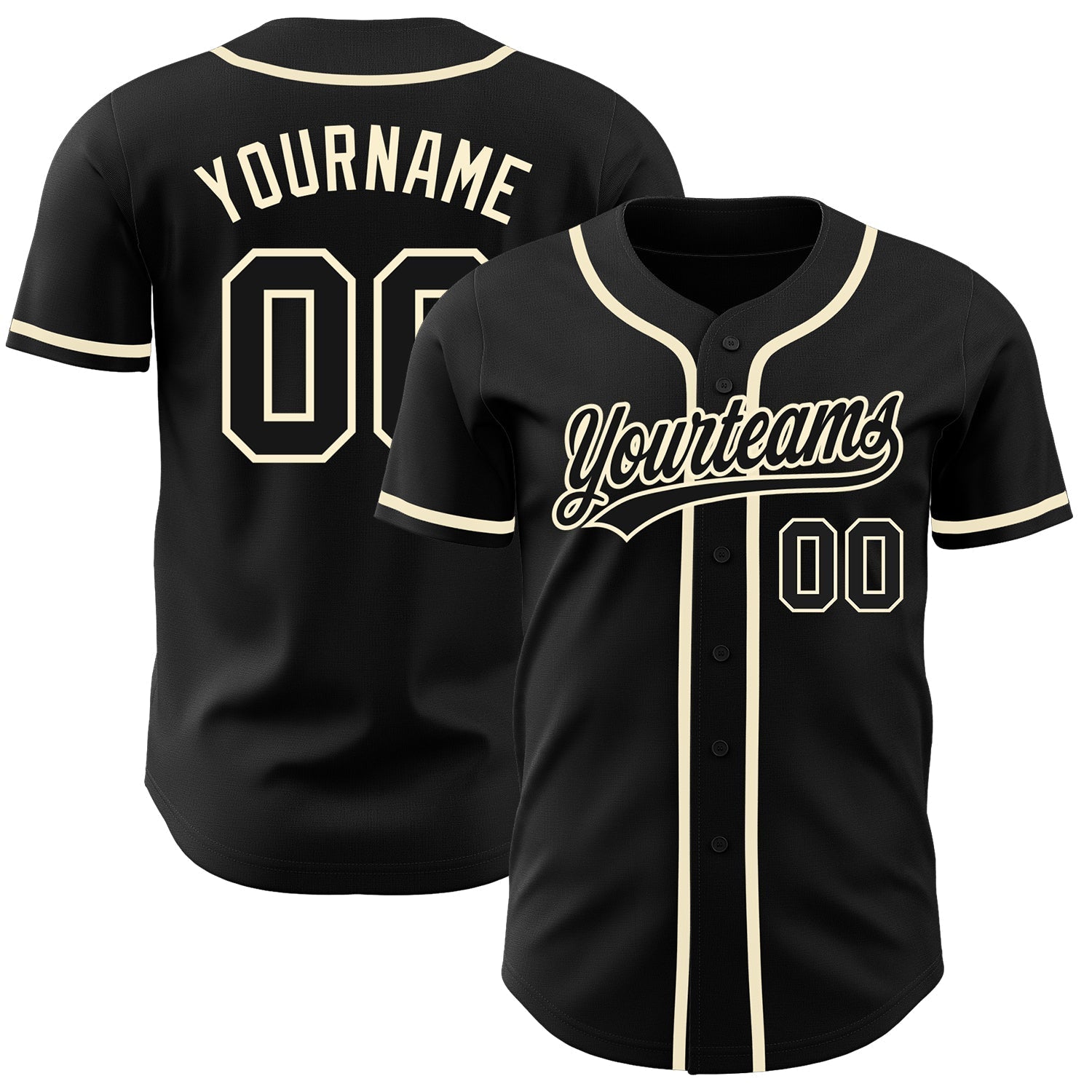 Custom Black Black-Cream Authentic Baseball Jersey baseball jersey product view 1