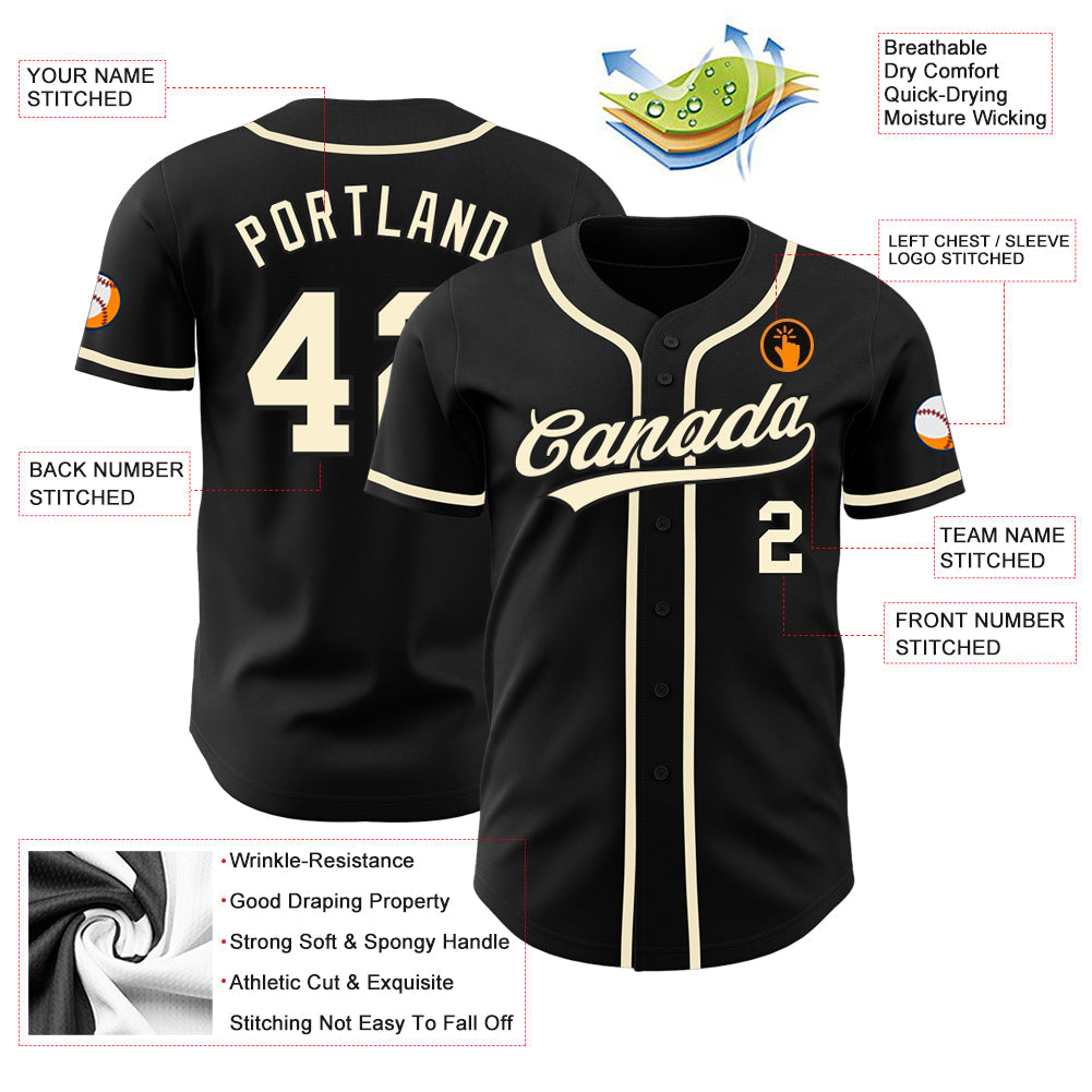 Custom Black Cream Authentic Baseball Jersey baseball jersey product view 4