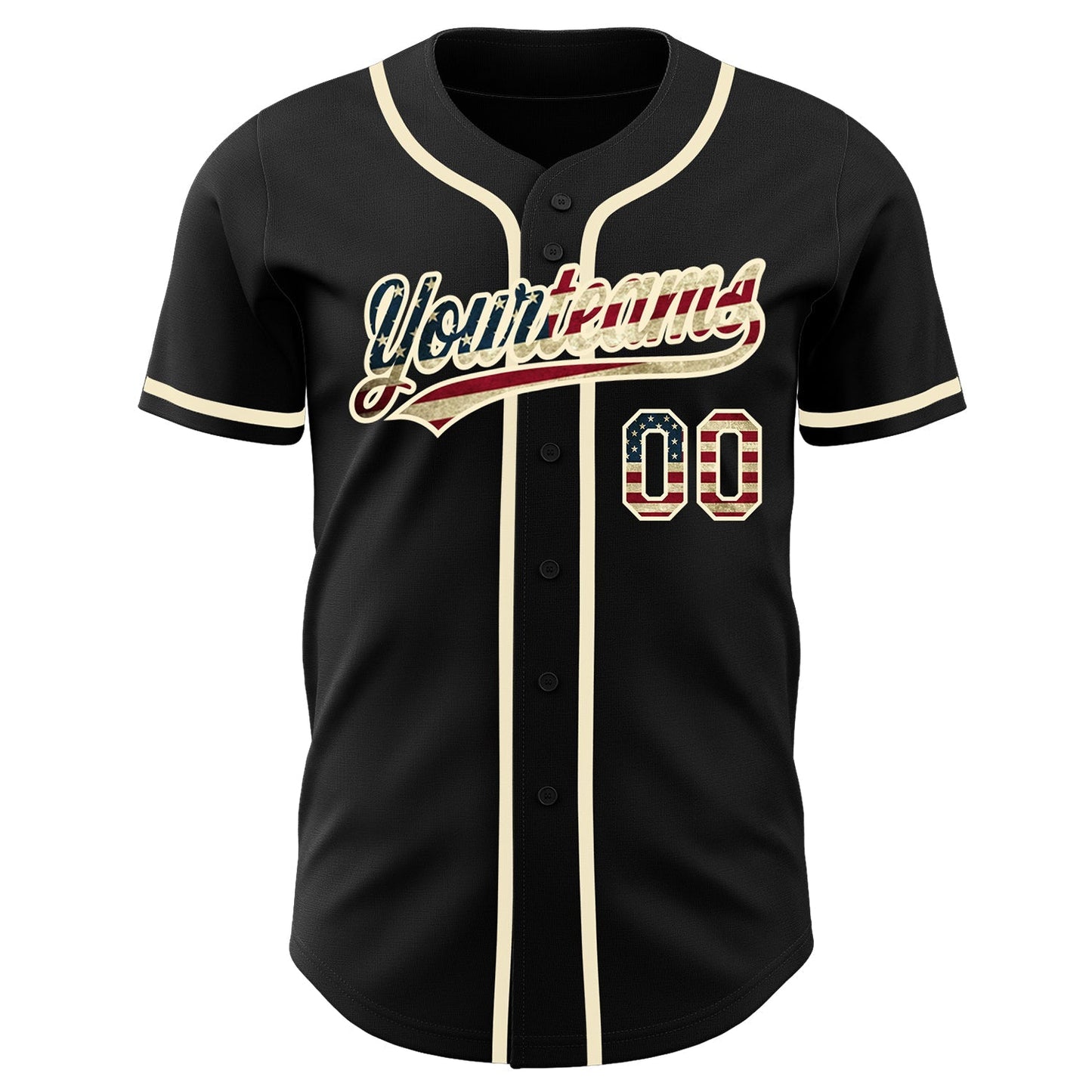 Custom Black Vintage USA Flag-Cream Authentic Baseball Jersey baseball jersey product view 2