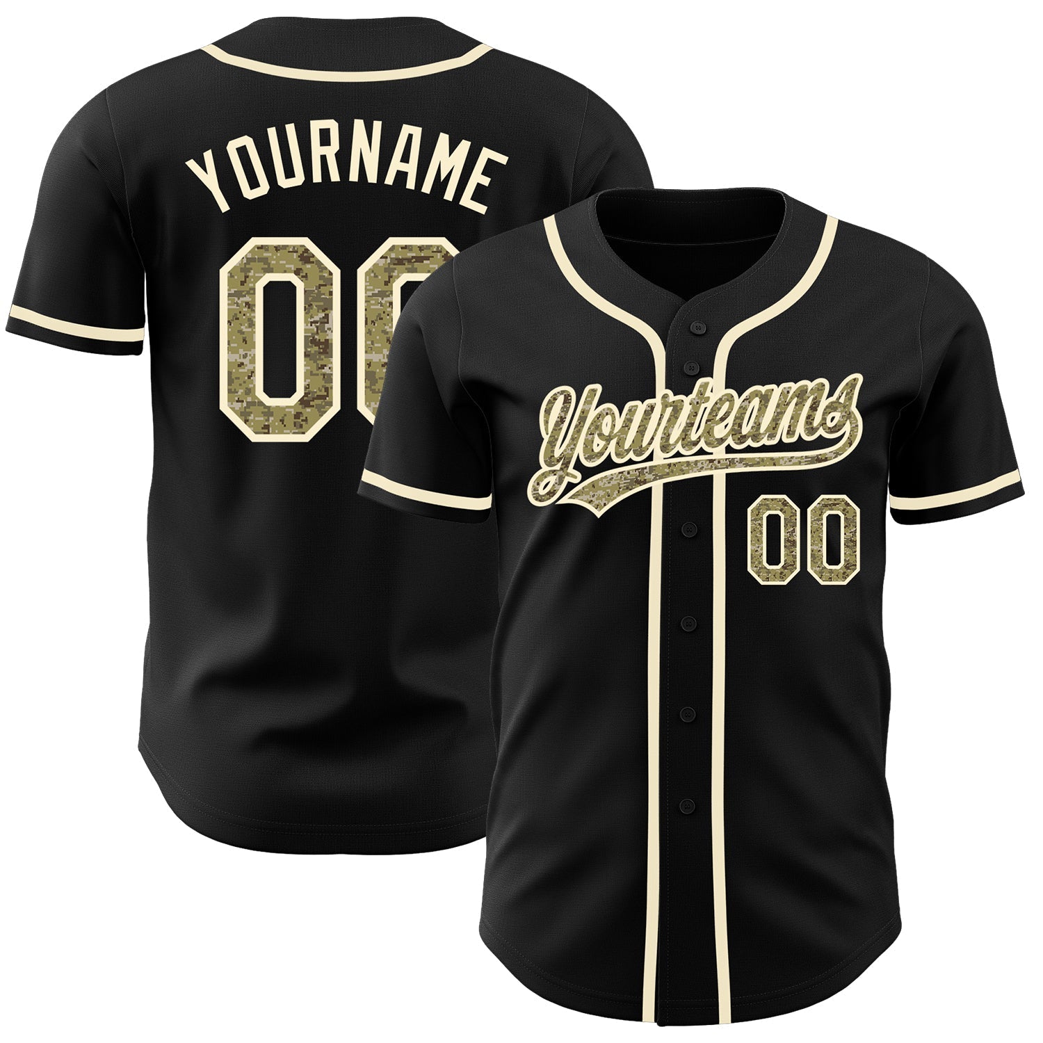 Custom Black Camo-Cream Authentic Baseball Jersey baseball jersey product view 1