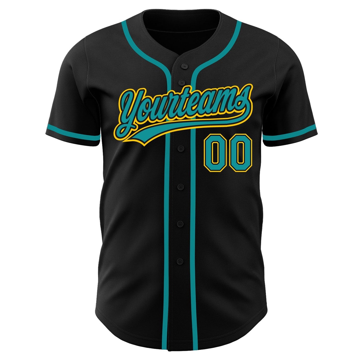 Custom Black Teal-Gold Authentic Baseball Jersey baseball jersey product view 2