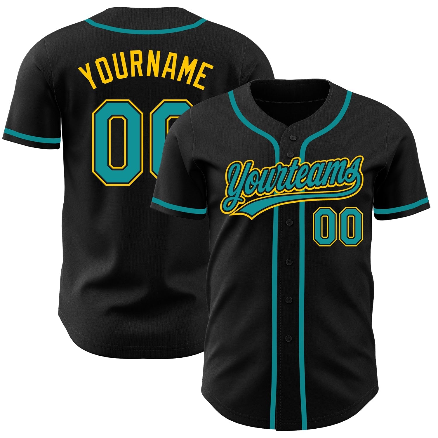 Custom Black Teal-Gold Authentic Baseball Jersey baseball jersey product view 1